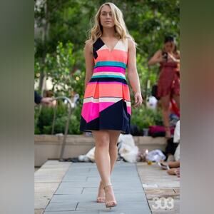 Julie Brown NYC Colorblock Stripe Neon Dress